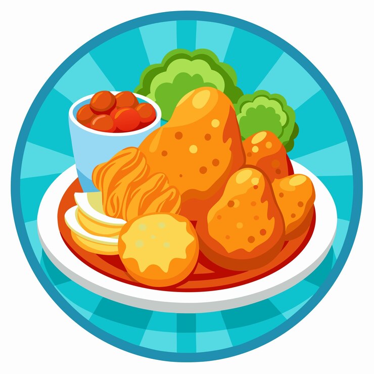 Vector vector de pollo frito y crujiente