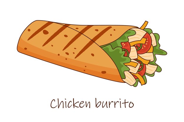 Vector pollo verduras rollo comida rápida comida doner kebab shawarma o burrito