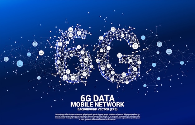 Vector Polygon dot connect line en forma de red móvil 6G con el icono del dispositivo. Concepto de tecnología de datos de telefonía móvil.