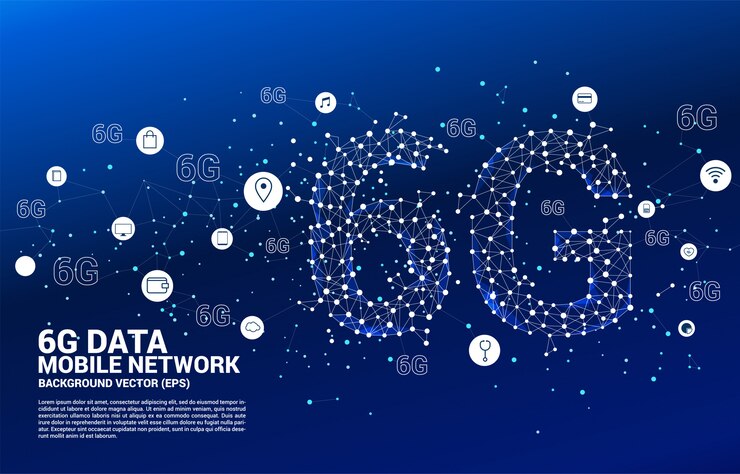 Vector vector polygon dot connect line en forma de red móvil 6g con icono de función