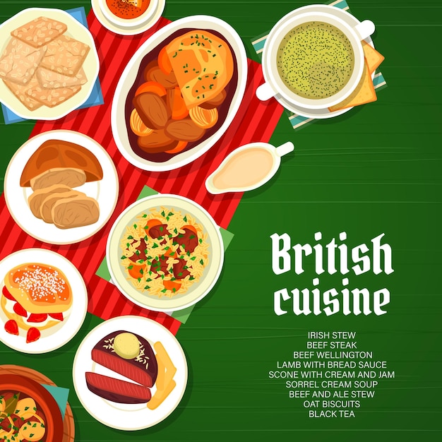 Vector de portada de menú de restaurante de cocina británica