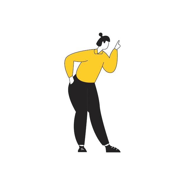 Vector de la pose de la persona en ropa amarilla divertido