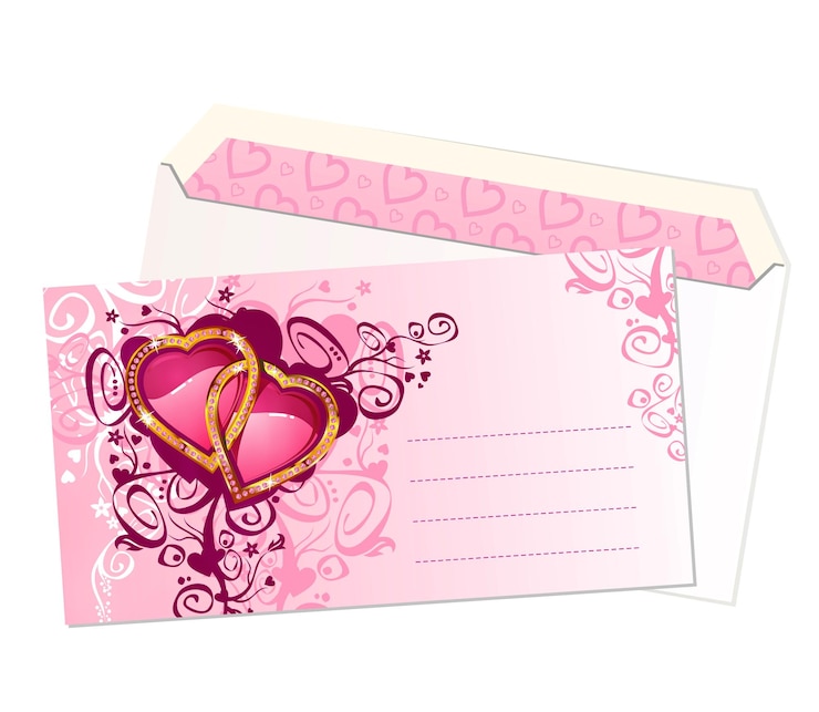 Vector vector postal y sobre de san valentín