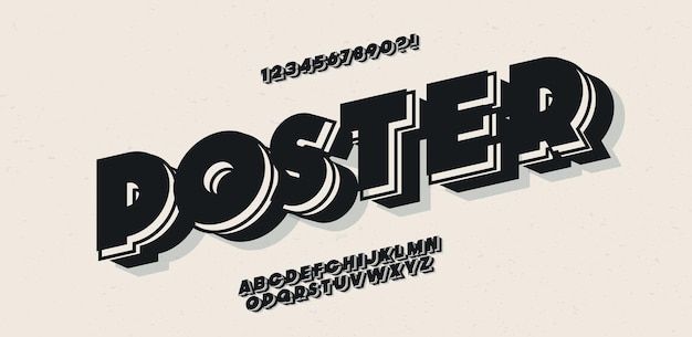 Vector poster font 3d negrita estilo tipografía moderna para poster evento decoración movimiento videojuego camiseta libro banner Tipo de letra fresco Alfabeto de moda 10 eps