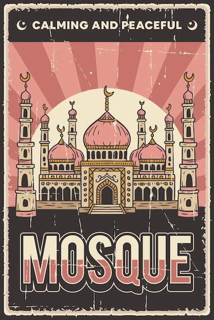 Vector vector de póster de mezquita retro vintage