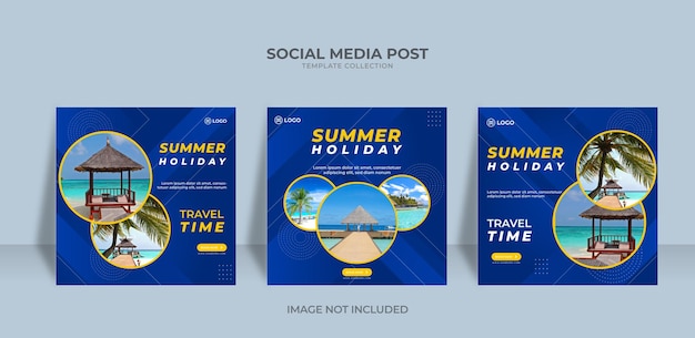 Vector premium de banner web de plantilla de publicación de redes sociales de vacaciones de verano Vector Premium