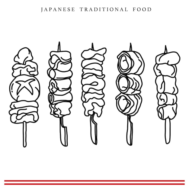 Vector Premium Dibujar a mano comida tradicional para restaurante de cocina japonesa