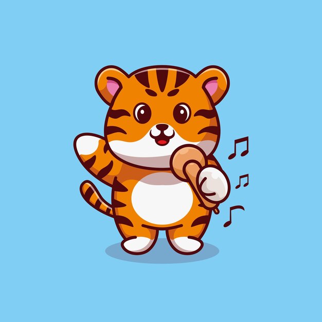 Vector premium de diseño de dibujos animados de canto de tigre lindo