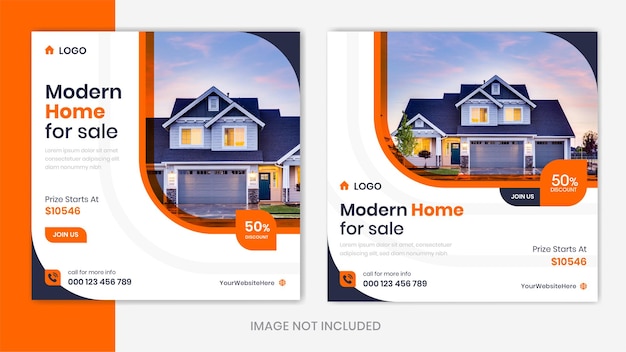 Vector premium de diseño de publicación de redes sociales de casa inmobiliaria naranja