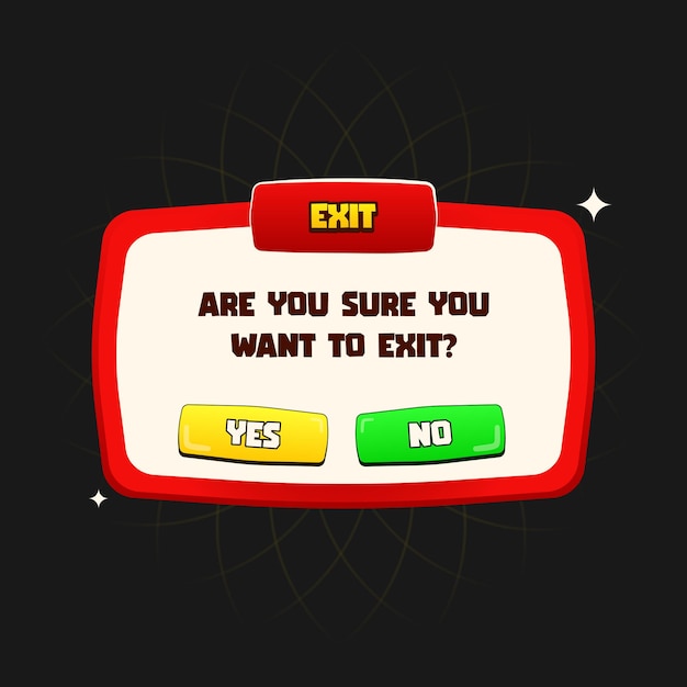 Vector Premium Diseño para la ventana emergente de interfaz de usuario del juego de salida Icono y elementos para el diseño del juego Ventana emergente de salida del juego