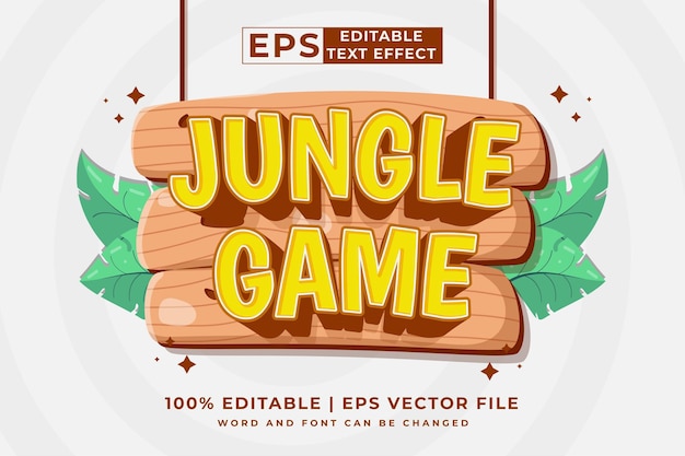 Vector premium de estilo 3d de dibujos animados de juego de selva de efecto de texto editable