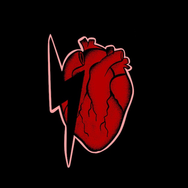 Vector premium de estilo dibujado a mano de ilustración de arte de corazón rojo para tatuaje, pegatina, logotipo, etc.