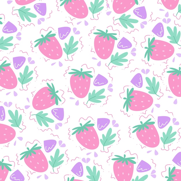 vector premium de fresa lindo abstracto dibujado a mano de patrones sin fisuras