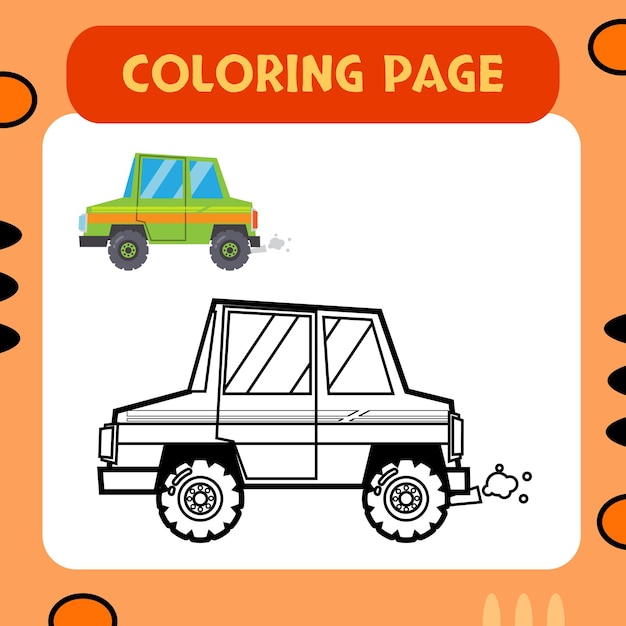 Vector premium de página para colorear de coche colorido adecuado para educación infantil y propósitos múltiples