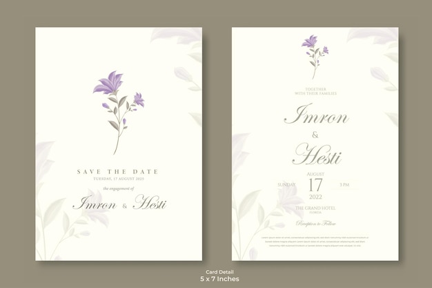 vector premium de plantilla de invitación de boda de flor de acuarela hermosa de doble cara