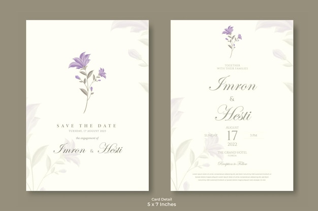 Vector premium de plantilla de invitación de boda de flor de acuarela hermosa de doble cara