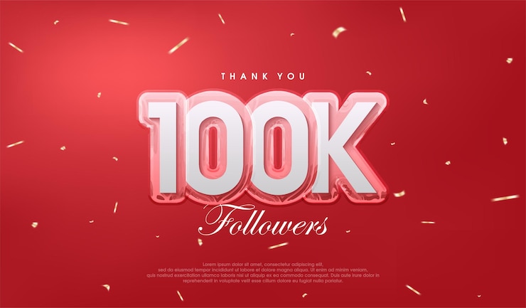 Vector vector premium para saludo de celebración de banner de cartelfondo rojo para celebración de 100k seguidores