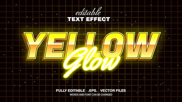 Vector premium de tema de brillo amarillo de efecto de texto editable 3d