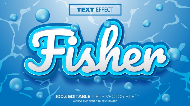 Vector vector premium de tema de pescador de efecto de texto editable 3d
