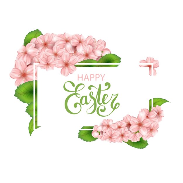 Vector de primavera con flores y hojas de sakura rosas Cerezas en flor de fondo Flores en flor