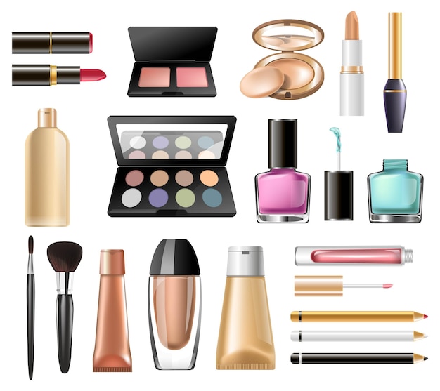 Vector de productos cosméticos para maquillaje y cuidado de la piel
