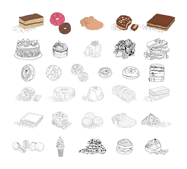 Vector de productos de panadería dibujado a mano