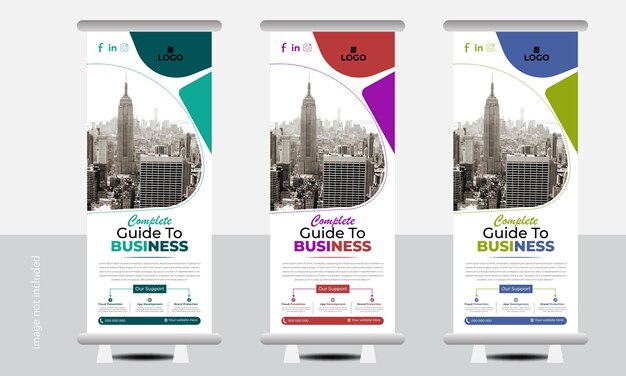 Vector promocional standee banner corporativo negocio marketing roll ups o tarjeta rack colorido signag