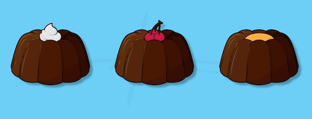 Vector de pudín de chocolate con cobertura de pudín de crema de vainilla pastecherryorange