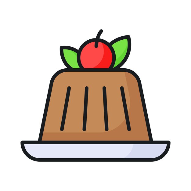 Vector de pudín de gelatina con sabor a chocolate en el estilo de moda postre de cacao cremoso con cereza