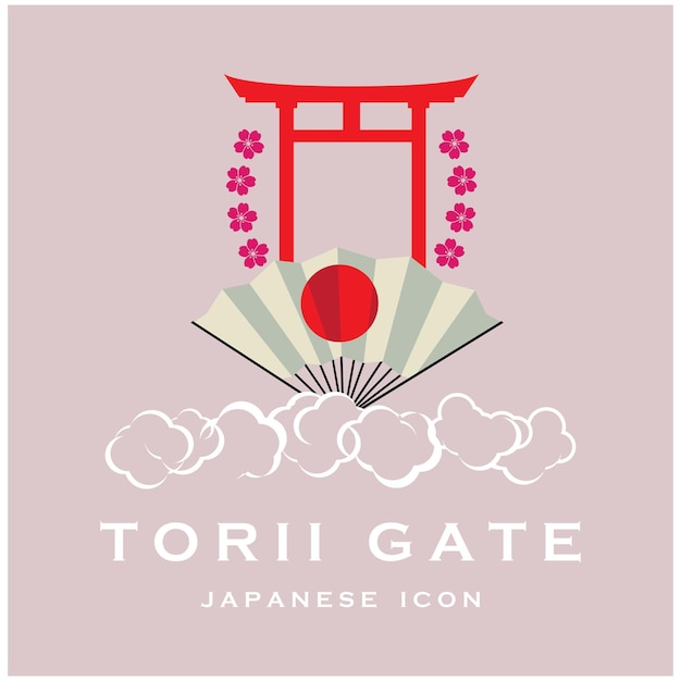 Vector vector de puerta torii japonesa e ilustración con plantilla de eslogan