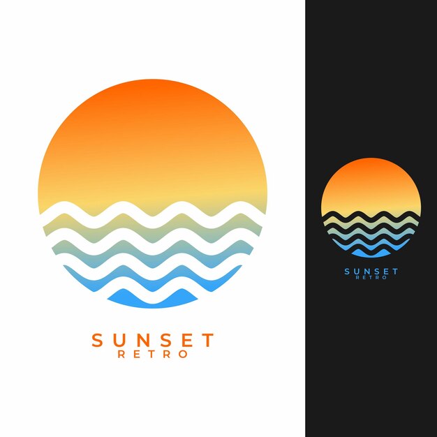 vector de puesta de sol retro a rayas en el estilo de plantilla de fondo de color gradiente de los años 80 y 90
