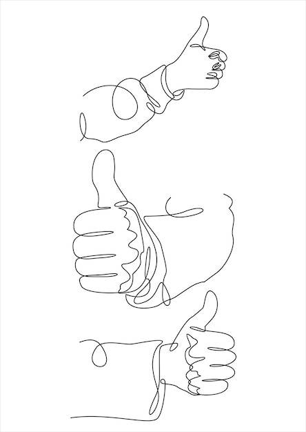 vector pulgar hacia arriba set.Línea continua