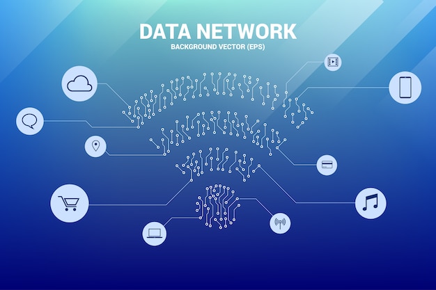 Vector punto conectar línea icono de datos móviles de estilo de placa de circuito
