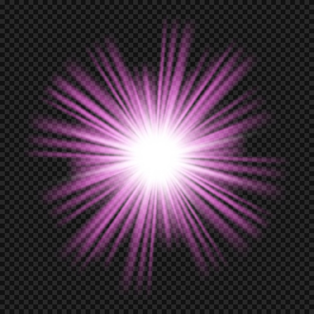 Vector púrpura brillante estallido de luz resplandor estrella brillante rayos violeta del sol efecto de luz llamarada de la luz del sol