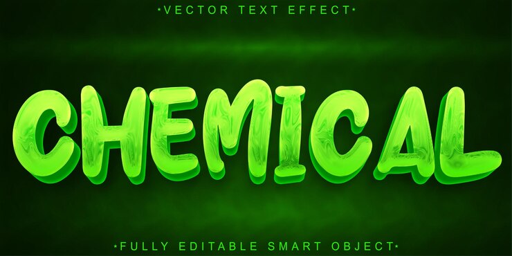Vector vector químico verde efecto de texto de objeto inteligente totalmente editable