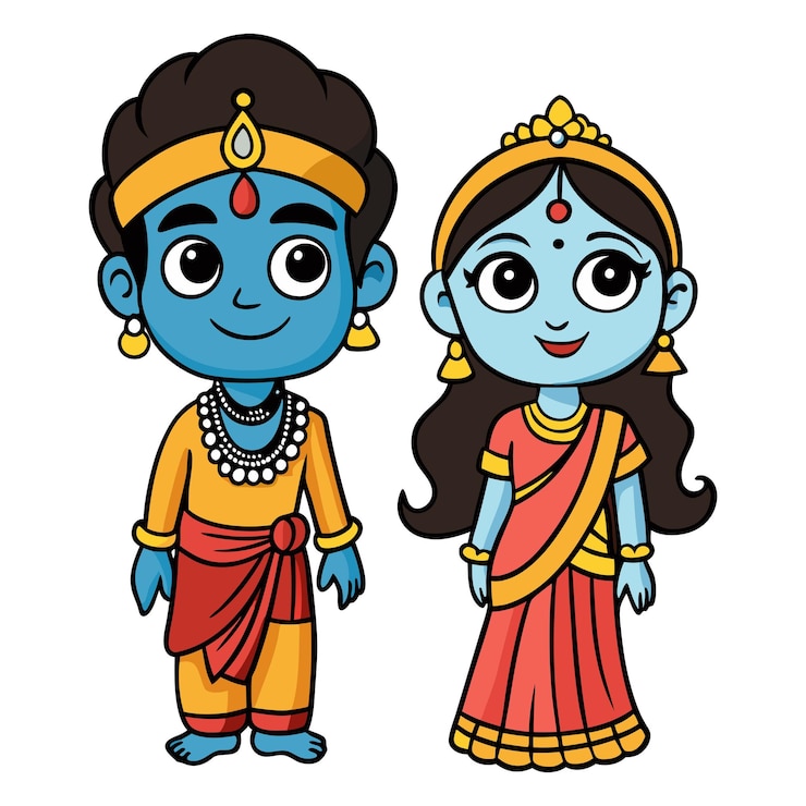 Vector vector de radha y krishna dibujado a mano