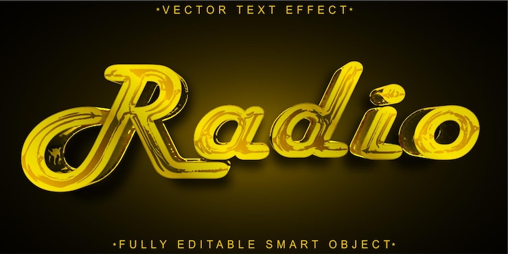 Vector vector de radio naranja retrógrado brillante efecto de texto de objeto inteligente totalmente editable