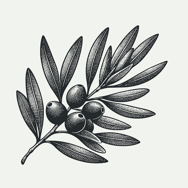 Vector vector de rama de olivo dibujado a mano sólido