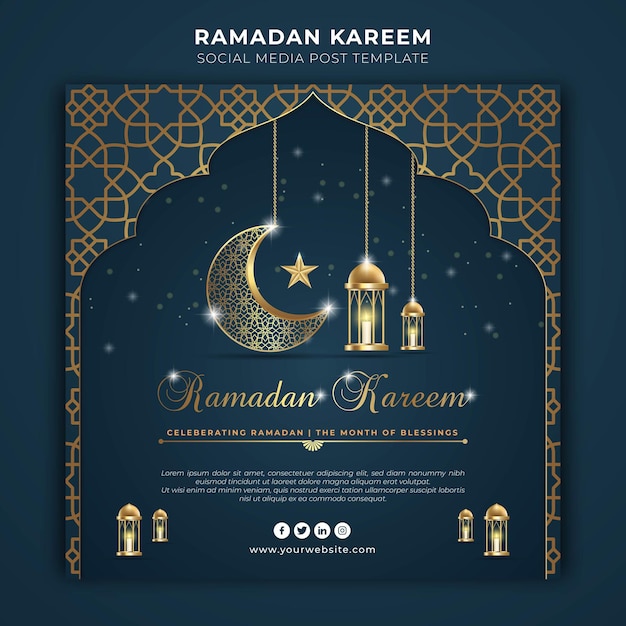 Vector ramadan kareem mes islámico tradicional plantilla de publicación de Facebook o Instagram