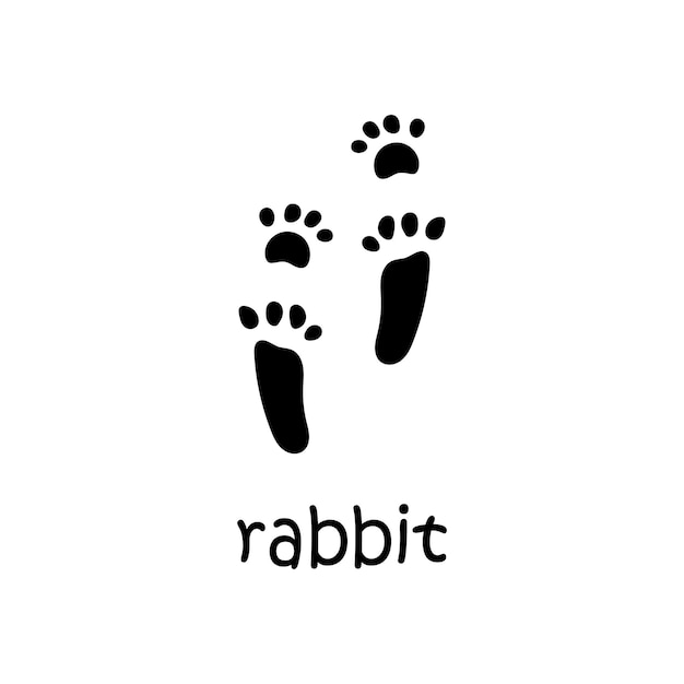 Vector rastro de pata de huellas de conejo ilustración tarjeta de seguimiento de conejo en diseño plano con texto liebre o