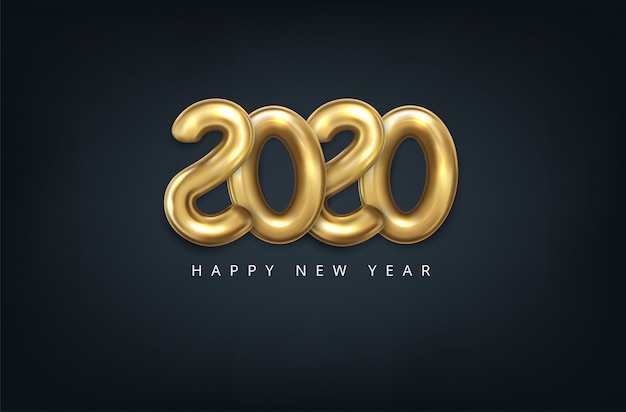 Vector realista 2020 globos en estilo 3D en color dorado. Diseño de tarjeta de felicitación.