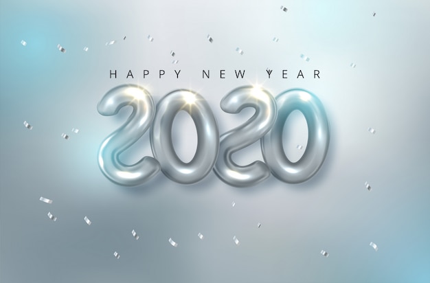Vector realista 2020 globos en estilo 3D en color dorado. Diseño de tarjeta de felicitación.