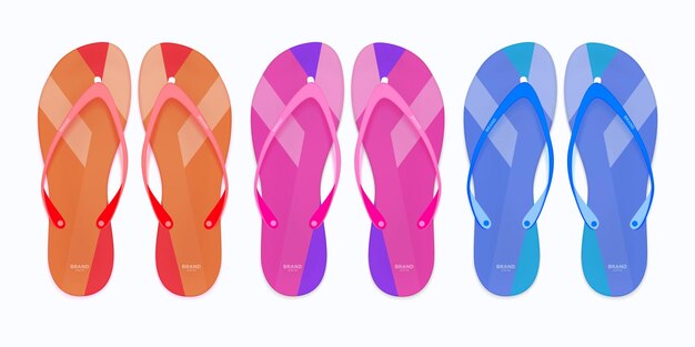 Vector realista 3d rayado Flip Flop Set de primer plano