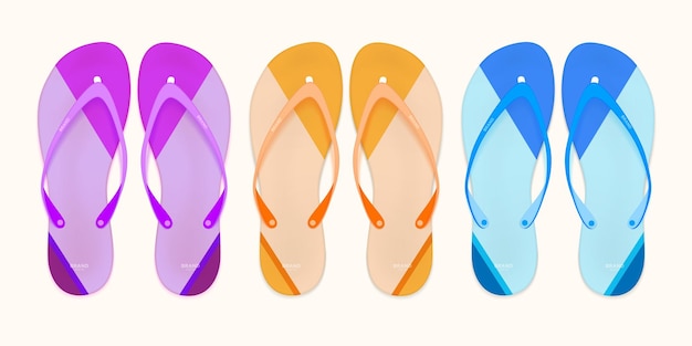 Vector realista 3d rayado Flip Flop Set de primer plano