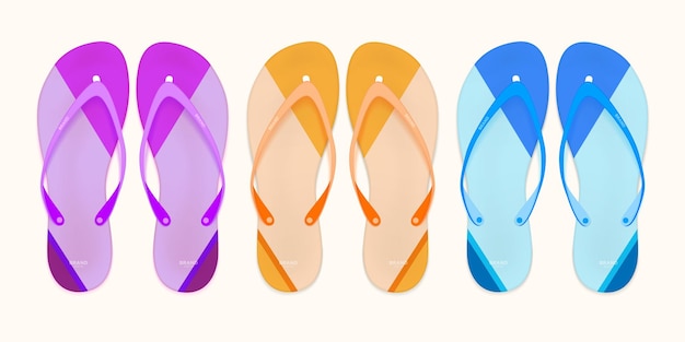 Vector vector realista 3d rayado flip flop set de primer plano