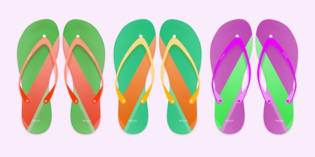 Vector vector realista 3d rayado flip flop set de primer plano