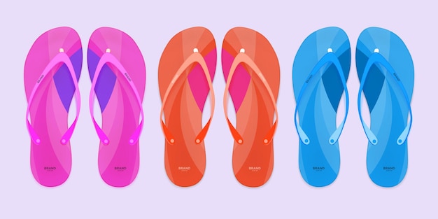 Vector vector realista 3d rayado flip flop set de primer plano