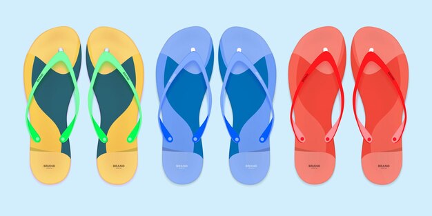 Vector vector realista 3d rayado flip flop set de primer plano