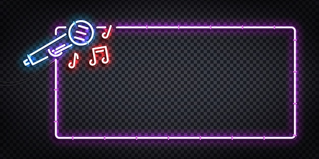 Vector realista aislado letrero de neón del logotipo del aviador de Karaoke para la decoración de la plantilla y la cubierta de la invitación. Concepto de discoteca y fiesta.