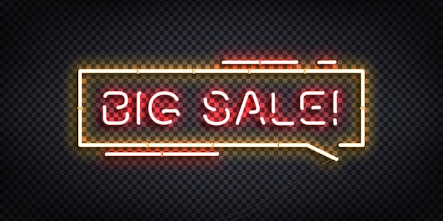 Vector realista aislado letrero de neón del logotipo de Big Sale para decoración de plantillas y diseño de invitación.